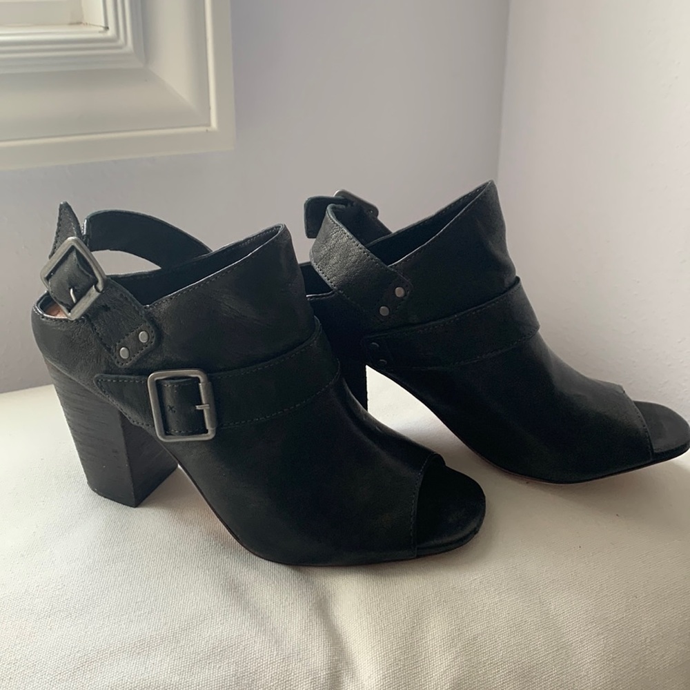 Boho sexy leather toe peep booties